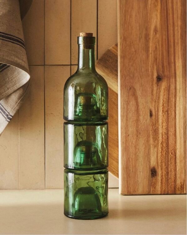 Lot de 3 bouteilles d'huile - verre olive