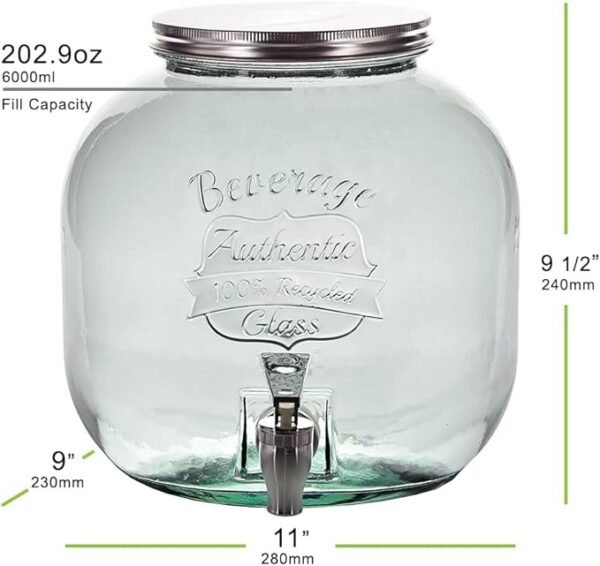 Distributeur de boissons en verre authentique avec robinet, 6L, transparent – Image 2