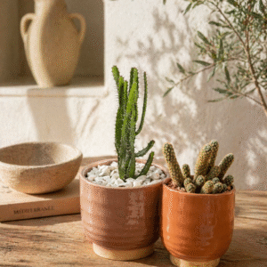 Duo Acanthocereus et Mammillaria mini cactus naturel en pot Terre cuite
