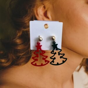 🎄 Boucles d’Oreilles Dépareillées – Sapin Rouge & Sapin Vert