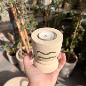 Bougeoir OLY méditerranéen en bois – Pièce unique faite main