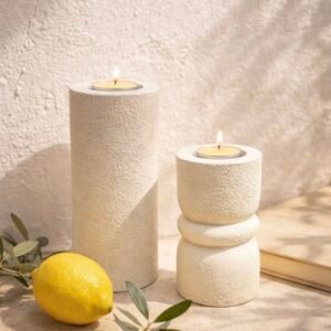 Bougeoir BREDUY Duo méditerranéen en bois – Pièce unique faite main