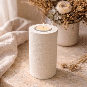 Bougeoir DAVIE méditerranéen en bois – Pièce unique faite main