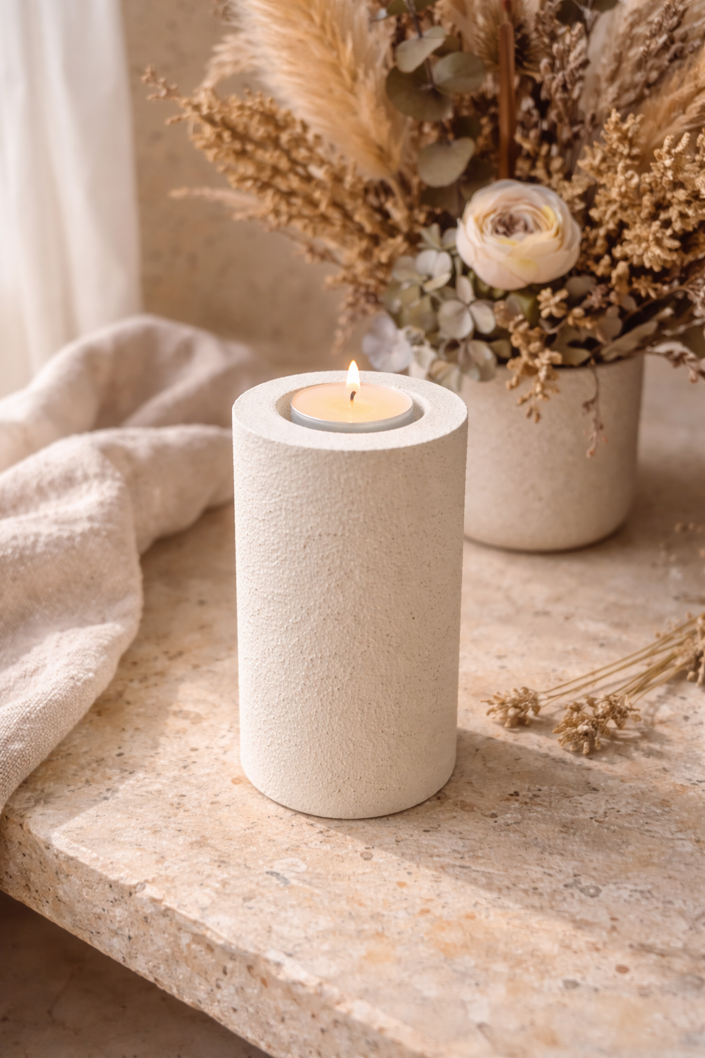 Bougeoir DAVIE méditerranéen en bois – Pièce unique faite main