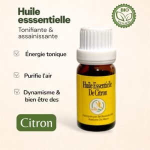Huile Essentielle de Citron 10 ml – Produit Naturel du Maroc | Énergie & Purification