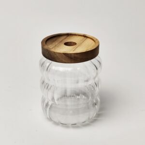 bocal de rangement en verre grainé divers avec couvercle en bois, bouteilles de rangement
