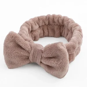 Bandeau SPA Marron clair Bandeau Cheveux et bracelets Doux Élastique pour Soins de la Peau 3 Pcs