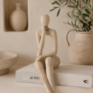 Sculpture " le penseur " style beige sablé Méditerranée