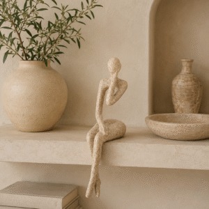 Sculpture "À l'écoute" style beige sablé Méditerranée
